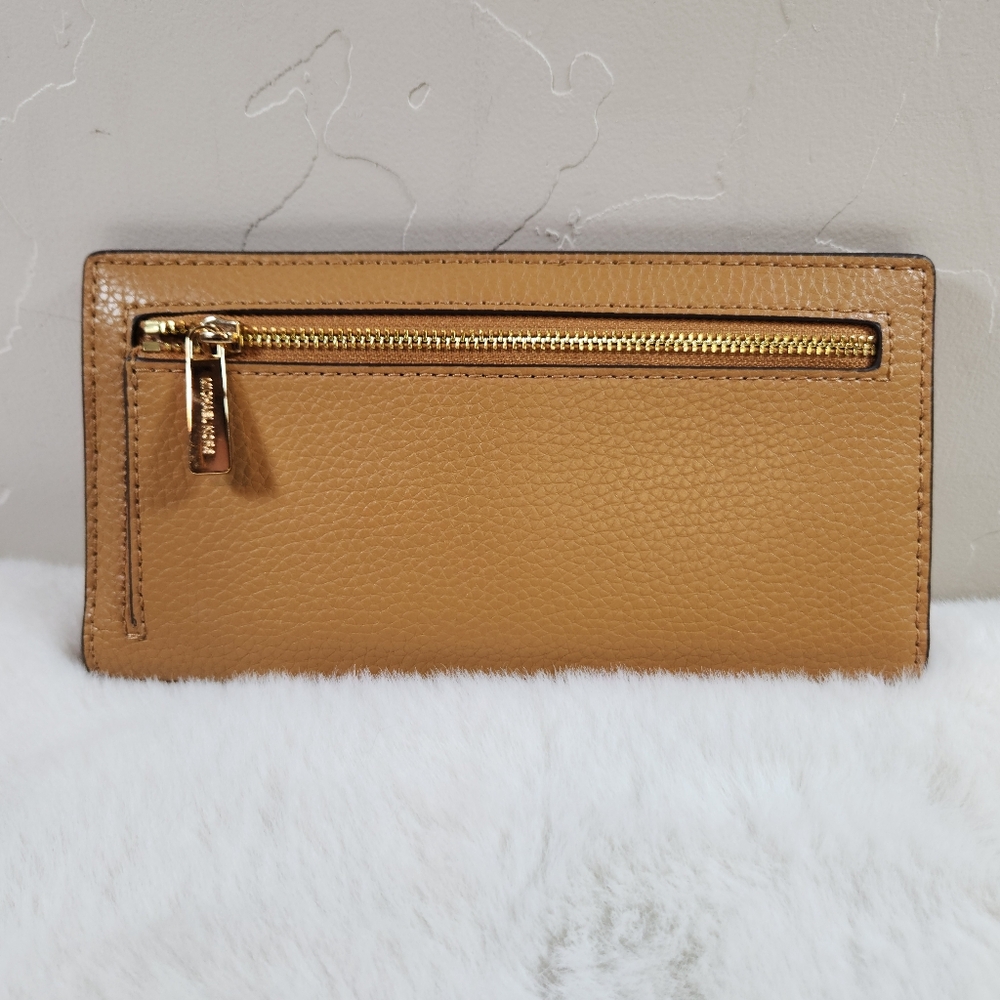 NWT Michael Kors Reed Large Pebbled Leather Snap Wallet | Deer Brown Tan - Picture 4 of 9